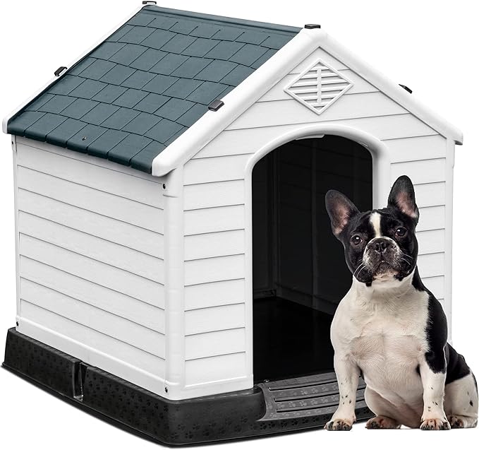 YITAHOME Large Plastic Dog House Outdoor Indoor Doghouse Puppy Shelter Water Resistant Easy Assembly Sturdy Dog Kennel with Air Vents and Elevated Floor