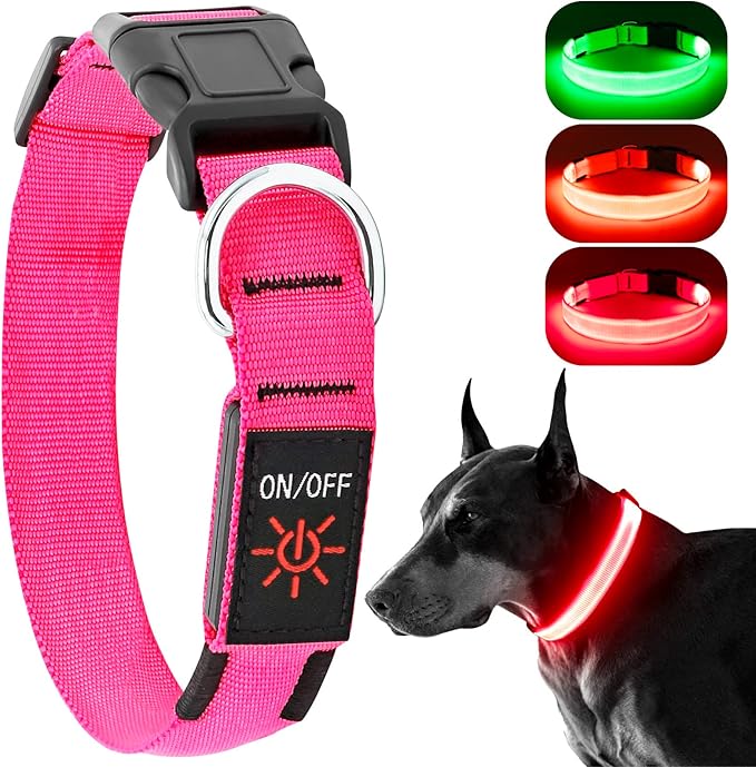Light Up Collar, Led Dog Collar Adjustable, Rechargeable Waterproof, Night Walking Lights, Glow in Dark for Medium Large Dogs