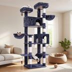 80.7''(205cm) Cat Tree for Indoor Cats, Large Cat Tower for Multi Adult Cats, Cat Tree House with Big Hammock, 2 Top Perches/Cat Condos/Baskets, 8 Scratching Posts, Smoky Gray GCT034G