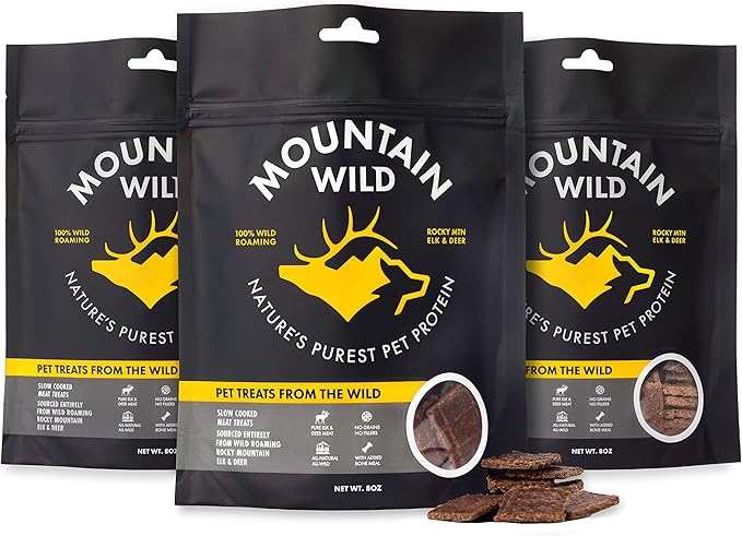 Venison Jerky Training Treats for Dogs – Elk & Deer Meat Protein Dog Treat High-Value Reward – All-Natural, No Fillers, Grain-Free, No Preservatives – 8 oz (3 Pack)