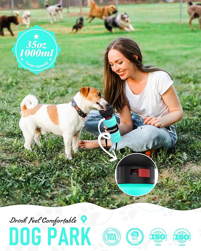lesotc Dog Water Bottle, Portable Water Dispenser with Travel Water Bowl, Leak Proof Pet Travel Squeeze Bottle, Puppy Essentials Dog Stuff Accessories for Outdoor Walking, Hiking, Camping