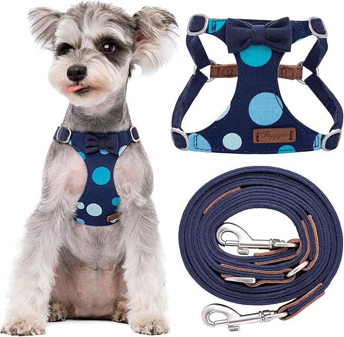 Puppytie No Pull Small Dog Harness with Multifunction Dog Leash,Lightweight Soft Adjustable No Choke Escape Proof Pet Harness Vest Pet Harness Vest,Polka dots Starry Sky,S