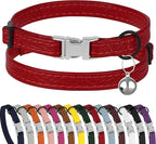 Leather Cat Collar with Buckle and Removable Bell - Non Breakaway Adjustable Soft Safety Small Pet Collars for Girl Boy Cats Kitten (Red)