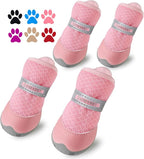 QUMY 4PCS Dog Shoes for Small Dogs, Hot Pavement Summer Puppy Dog Boots & Paw Protectors with Soft Anti-Slip Rubber Sole, Mesh Breathable Dog Booties for Hardfloors, Walking Running Pink Size 2