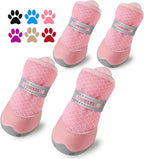 QUMY 4PCS Dog Shoes for Small Dogs, Hot Pavement Summer Puppy Dog Boots & Paw Protectors with Soft Anti-Slip Rubber Sole, Mesh Breathable Dog Booties for Hardfloors, Walking Running Pink Size 3