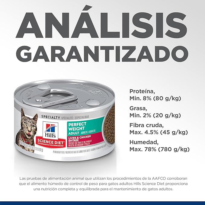 Hill's Science Diet Perfect Weight, Adult 1-6, Weight Management Support, Wet Cat Food, Liver & Chicken Minced, 2.9 oz Can, Case of 24
