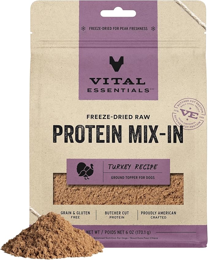 Vital Essentials Freeze Dried Raw Protein Mix-in Dog Food Topper, Turkey Ground Topper for Dogs, 6 oz