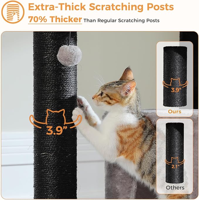 PETEPELA Cat Tree for Large Cats up to 30 lbs, 58" Heavy Duty Cat Tower with Reinforced Scratching Posts[ φ3.1”], Large Hammock, Spacious Condo & Top Perch, Sturdy Cat Furniture for Maine Coons, Black