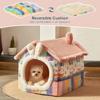 JIUPETY Cute Cat Houses for Indoor Cats, Dog Bed with Cover Cave, M Size Cat Cave Up to 15 Lbs Kittens and Puppy, Igloo Dog House with Non-Slip Bottom, Rainbow