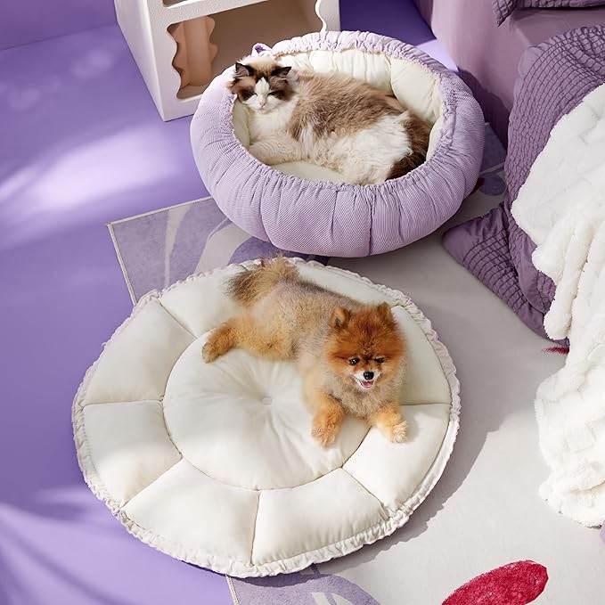 Lesure Cat Beds for Indoor Cats - Washable Cute Cat Beds with Versatile Dual-Use Design, Reversible Donut Pet Bed for Puppy and Kitten, 21x21x7 Inches