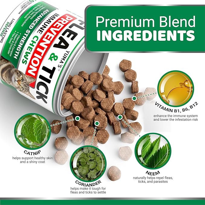 Flea Treatment for Cats - Flea and Tick Prevention for Cats - 160 Soft Treats - Natural Oral Supplement Pills for Kittens - All Breeds & Ages - Made in USA