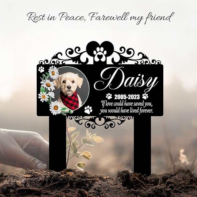 Custom Pet Grave Markers Dog | Custom Pet Headstones for Dogs | Best Memorial Gifts to Tribute Your 4-Legged Companions | Personalized Grave Marker for Furry Friends with Flower Picture Frame