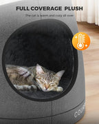 Courpal® Heated Cat Cave Bed for Indoor Cats - Surround Heating Enclosed Round Cat Dome with Adjustable Heating & Timing - Large Warm Cat Hut with FauxFur Lining for Winter Sleep - Up to 18 Lbs