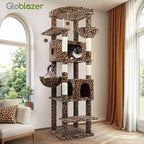 Globlazer Heavy Duty Cat Tree, 74inch Sturdy Cat Tower for Large Cats Adult, Big Cat Tree with 5 Sisal Scratching Posts, 2 Padded Cat Condos, 2 Hanging Baskets, Enlarged Top Perch, S74, Leopard Print