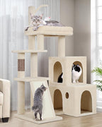 Globlazer F50 Cat Tower for Adult Indoor Cats, 50-inch Heavy Duty Cat Tree for Big Cats, Cat Tree House with Extra-Large Padded Platform, Sisal Scratching Board, 2 Large Condos, Beige