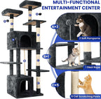 69-Inch Tall Cat Tree with Huge Condos, Multi-Functional Cat Tower with Top Perches, Scratching Posts, Pompoms, for Climbing, Lounging and Playing (Dark Grey)