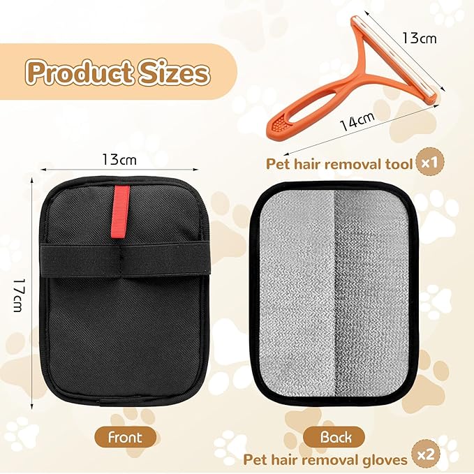 2PCS Newly Pet Hair Removal Gloves,Reusable Electrostatic Cat Dog Pet Hair Removal Gloves,Hair Remover for Couch,Furniture,Carpet,(1 Pack Glove,1Red Lint Scraper) Cat and Dog Glove.