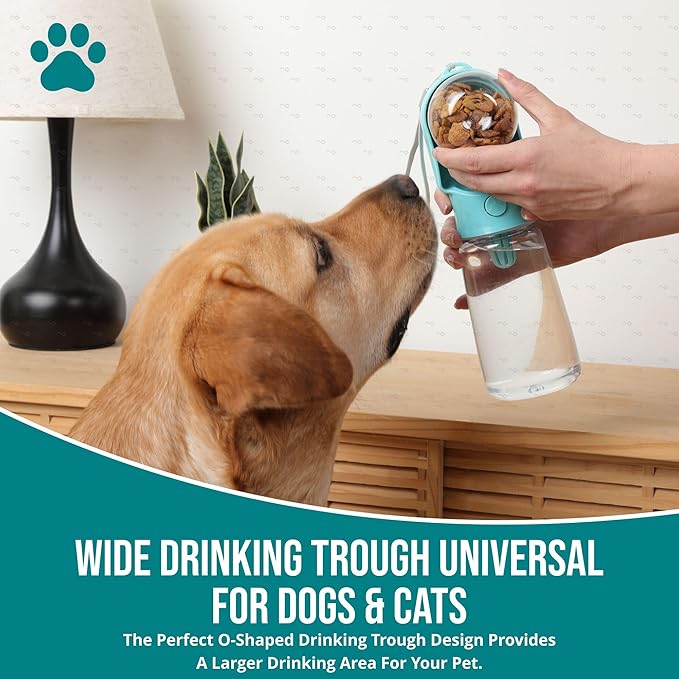 Leak Proof Portable Dog Water Bottle with Bowl – Travel Pet Water Dispenser for Walking & Hiking – Food Grade Plastic – Choose from 3 Colors (Blue, 320 ml)