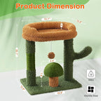 Cactus Cat Scratching Posts for Indoor Cats, Sisal Cat Scratcher with Play Ball, 20”Small Cat Tree Tower and Mushroom Scratch Post for Kitten, Green