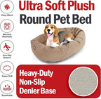 Majestic Pet 32 Inch Suede Shredded Memory Foam Mix Calming Medium Dog Bed Washable 32 x 23 x 7 (Inch) - Cozy Soft Round Donut Dog Bed with Spine for Head Support - Pet Bed Stone
