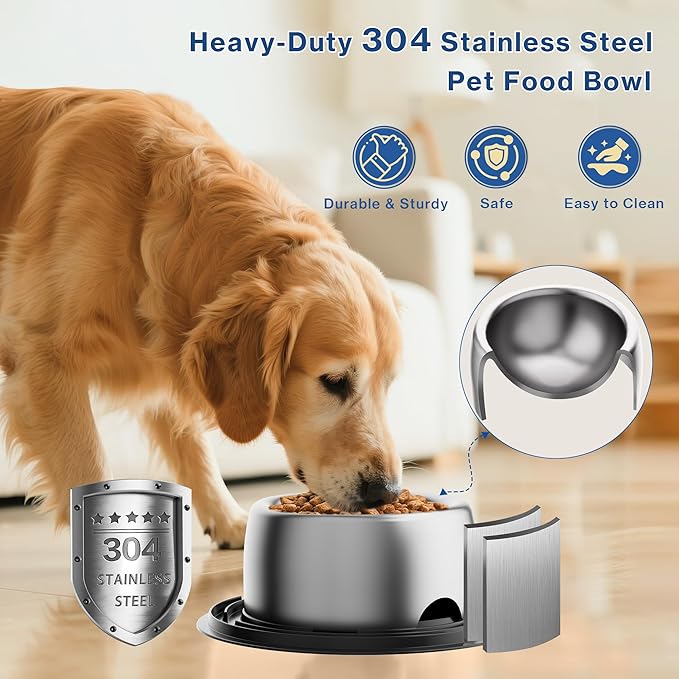 304 Stainless Steel Dog Bowls, Heavy Duty Dog Food Bowl with Extra Strong Non-Slip Mat, Thick Metal Base Water Bowl with Lick Mat for Puppies & Cats, Indoor/Outdoor (8.5 oz)
