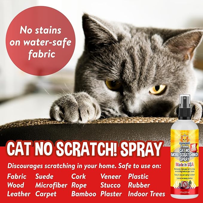 Bodhi Dog No More Scratching! Cat Deterrent Spray, Indoor & Outdoor Repellent w/Essential Oils - Safe & Effective Formula - Prevents Scratches on Furniture, Protects Surfaces - Made in USA (8 Fl Oz)