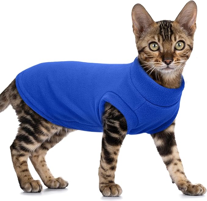 PUMYPOREITY Fleece Sphynx Cat Clothes, Warm Thick Cat Sweater, Soft Winter Coat for Hairless Cats, Cold Weather Pet Sweater for Dogs and Cats, Dark Blue, XL