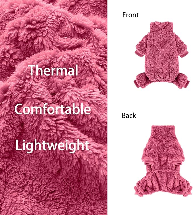 Dog Pajamas Small Sized Dog,Pajamas for Dogs, Winter Chihuahua Yorkie Teacup Cat Sweater Clothes Outfits,Soft Cold Weather Pet Coat Warm Fleece Puppy Pjs(Small, Dark Pink)