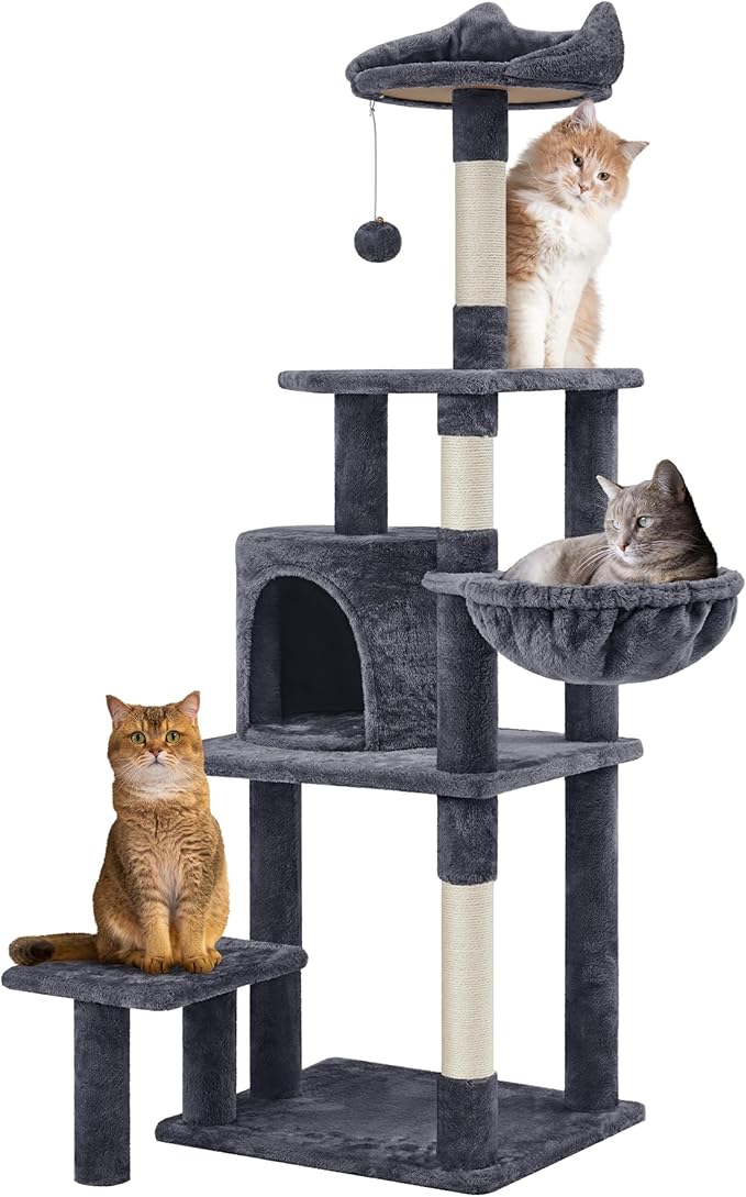 Yaheetech 57in Tall Cat Tree, Multi-Level Cat Tower W/Extended Platform, Padded Perch, Scratching Posts, Ball, for Indoor Large Cat Kitty as Pet Play House Activity Center