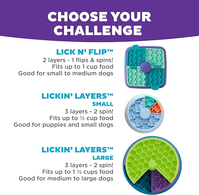 Outward Hound by Nina Ottosson Lickin’ Layers Small 3-in-1 Dog Puzzle Feeder, Lick Mat & Slow Bowl – Puppy Enrichment Toy for X-Small & Small Dogs, Dishwasher Safe, Holds 1.5 Cups of Wet or Dry Food