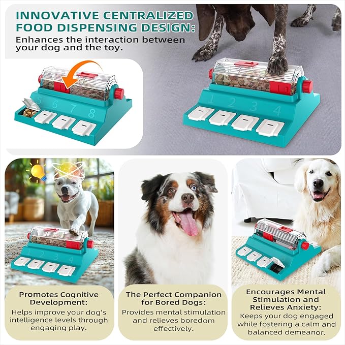 KADTC Paw-Activated Rolling Puzzle Game Toy Level 2 in 1 Treat Toys Capacity 16.4oz Slow Feeder Adjustable Interactive Food Dispenser for Medium/Large Dogs Brain Mental Stimulation and Healthy Eating