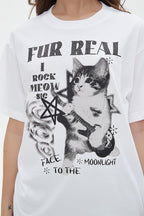 Y2k Graphic Unisex Tees Rock Guitar Cat T-Shirt Short Sleeve Oversized Tee Vintage Retro Grunge Streetwear Shirts