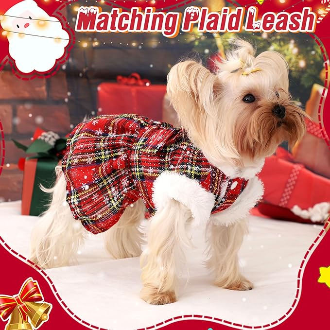 Dog Sweater Dress, Puppy Sweaters for Small Dogs Girl Winter Pet Clothes Outfit for Chihuahua Yorkie Teacup Cold Weather Red Plaid Cat Apparel Clothes (Small, Red)