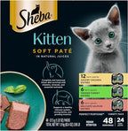 Sheba Perfect Portions Kitten Wet Cat Food Pate Chicken Entree, Salmon Entree, and Turkey Entree, 2.6 oz. Twin-Pack Trays (24 Count, 48 Servings)