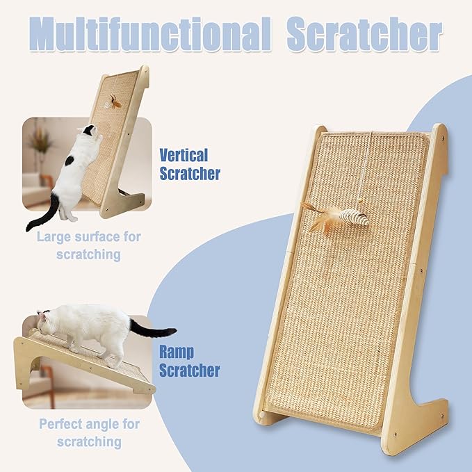 Cat Scratcher, Sisal Cat Scratching Pad, L Shape Cat Scratch Pad for Indoor Cats, 27 Inch Furniture Protector with Mouse Toy