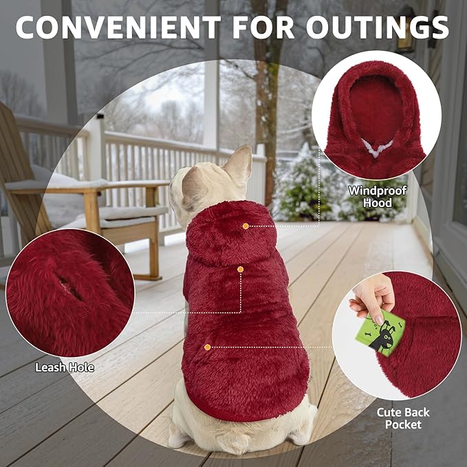 SCENEREAL Fleece Dog Sweater Hoodie for Small Medium Large Dogs, Fuzzy Warm Puppy Sweatshirt with Pocket, Girl Boy Pet Clothes for Winter/Fall, Designer Cute Male/Female Cat Clothes with Leash Hole