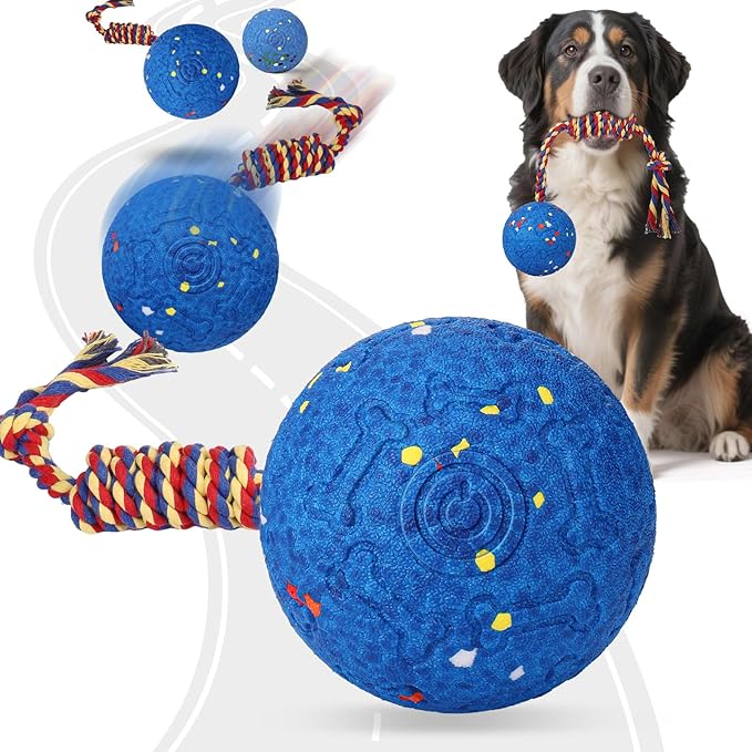 BABORUI Interactive Dog Toys Ball with Rope Tail, E-TPU Automatic Interactive Dog Toys for Aggressive Chewers, Indestructible Dogs Ball for Small/Medium/Large Dogs Indoor/Outdoor to Keep Them Busy