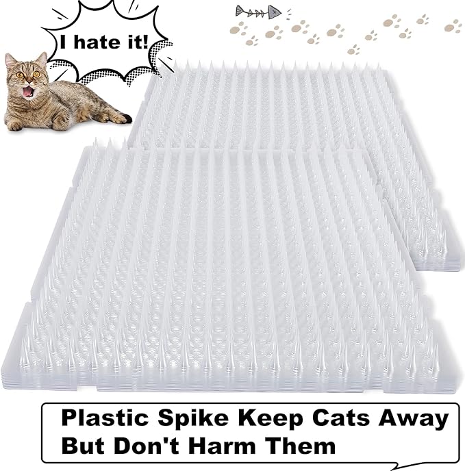 16 Pack Cat Repellent Outdoor Mat Cats Dogs Plastic Bendable Spiked Deterrent Training Repellent PET Mats with Spikes for Indoor Outdoor Supplies, 18.3 Square Feet, 16 x 13 Inch(Clear)