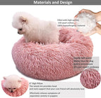 Pink Puppy Bed 15 Inch Washable, Donut Soft Small Pet Bed,Calming Anti Anxiety Round Fits up to 5 lbs Warm Comfort Pets Beds for Puppy Dogs Indoor…
