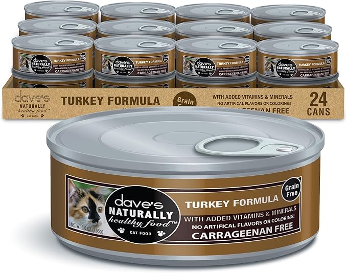 Dave's Pet Food Grain Free Wet Cat Food Pate (Turkey), Made in USA Naturally Healthy Canned, Added Vitamins & Minerals, Carrageenan-Free, 5.5 oz Cans (24 Pack)
