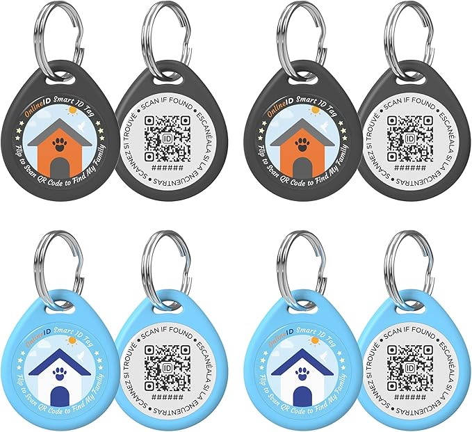 4 Pack Personalized Dog Tags,QR Code Pet ID Tags with Online Profile systerm,Editable Any Names and Phone numbles,2*Black&2*Blue,L