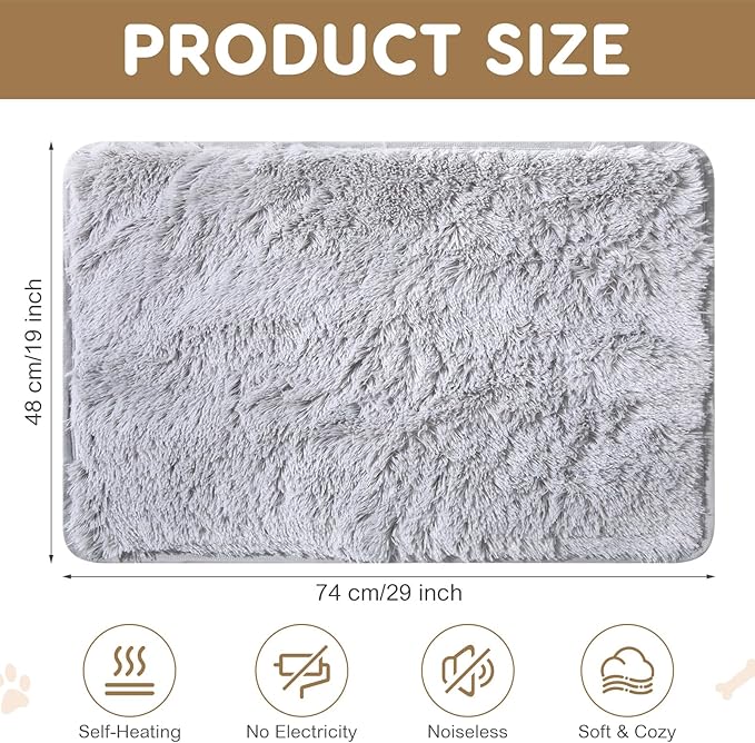 4 Pack Self Warming Cat Bed Pad Self Heating Cat Dog Mat with Fluffy Faux Fur Plush Cat Calming Bed Thermal Cat Mat Washable Pet Pad Anti Slip Bottom for Outdoor Indoor Pets(Grey,19 X 29)