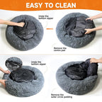 Dog Ded,Cat Beds for Indoor Cats, 23 inches Cat Bed Machine Washable, Fluffy Round Pet Bed Non-Slip, Calming Soft Plush Donut Cuddler Cushion Self Warming for Small Dogs Kittens, Dark Grey 31.5IN