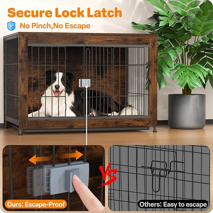 Dog Crate Furniture, Wooden Dog Crate 38in, Decorative Cage with End Table for Dog Indoor Kennel, High Anxiety Dog, Escape-Proof Locks for All Breeds
