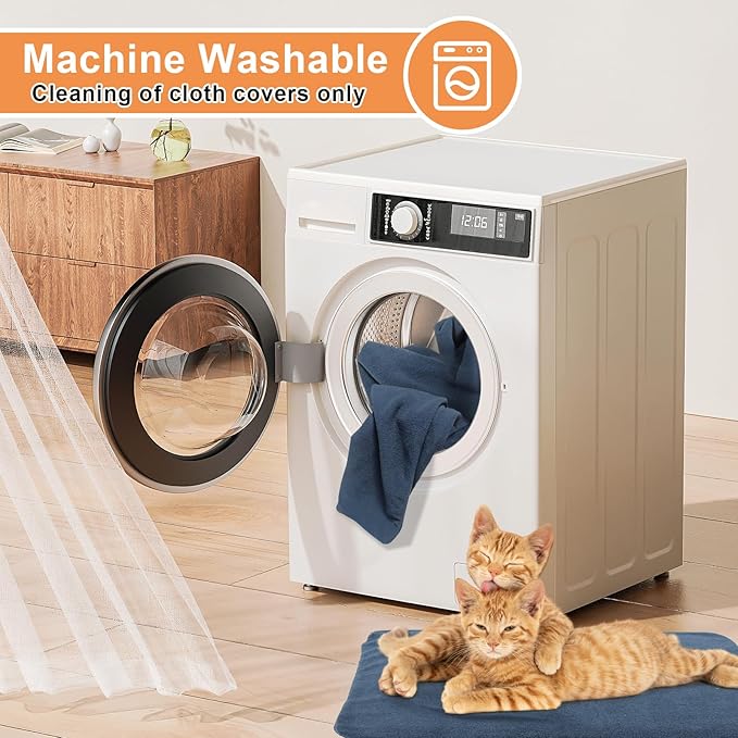 Cat Heating Pad 18x18in, Pet Heating Pad for Cats Heated Cat Pad with Timer（1-24H）,Waterproof Heated Cat Blanket with Chew Resistant Steel Cord