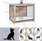 DWANTON Dog Crate Furniture with Cushion, Wooden Kennel Table with Double Doors, Indoor Dog House, Medium Size, 32.5" L, Greige