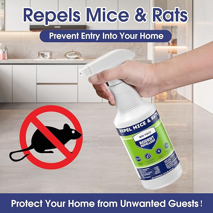 Rodent Repellent Spray, 16oz – Effective Natural Peppermint Formula Repel Mice, Rats, Squirrels, and Rodents. Safe for Indoor, Outdoor, and Car Engines. Safe for People and Pets.