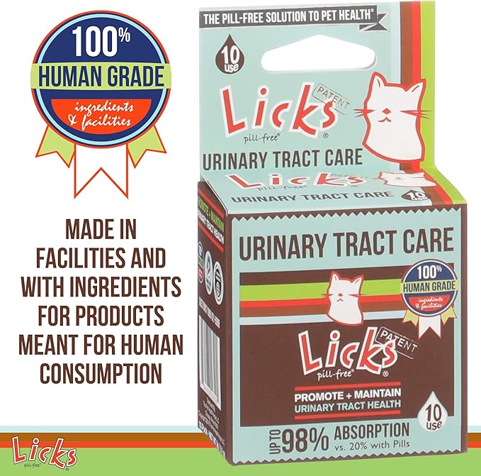 Licks Pill-Free Cat Urinary Tract Care - Cat UTI Care and Prevention Gel Packets - Urinary Tract Infection Supplement for Cats - Omega 3 Fish Oil and L-Lysine Supplement - Gel Packets - 10 Use