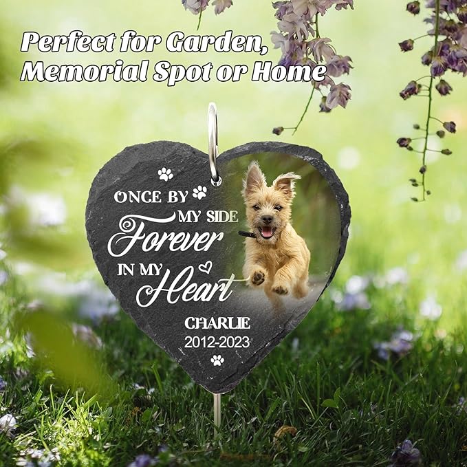 Engraved Pet Memorial Garden Stone with Stake, Custom Dog/Cat Loss Gift, Honor Your Beloved Pet, Personalized Outdoor Remembrance Gifts