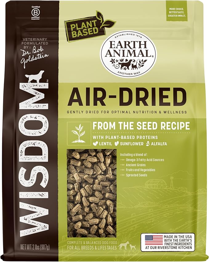 Earth Animal Wisdom Air Dried Dog Food | From The Seed Recipe Premium Natural Dog Food | Plant-Based | All Breeds & Ages | Made in The USA | 2 Pound Bag